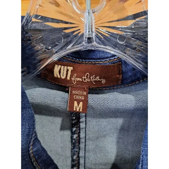 Kut From The Kloth Denim Shirt Dress Medium Button-Down Cotton Blend Roll Sleeve - Picture 3 of 10
